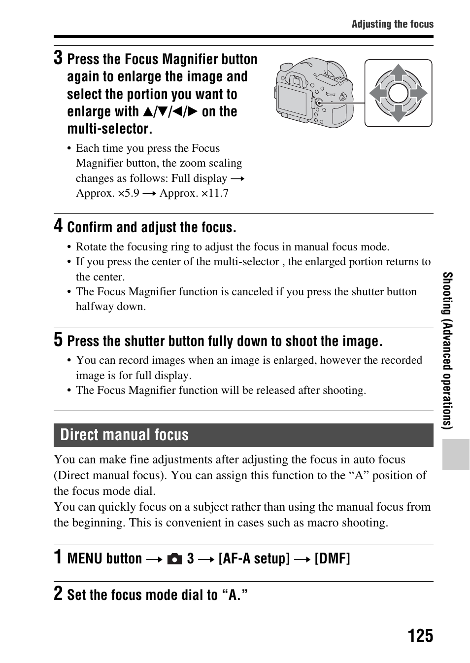 Direct manual focus | Sony SLT-A77VM User Manual | Page 125 / 242