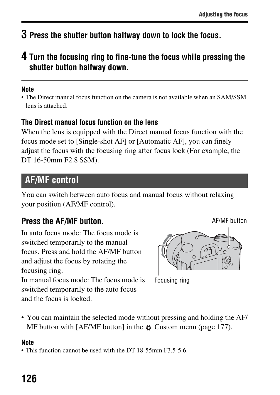 Af/mf control | Sony SLT-A77VM User Manual | Page 126 / 242