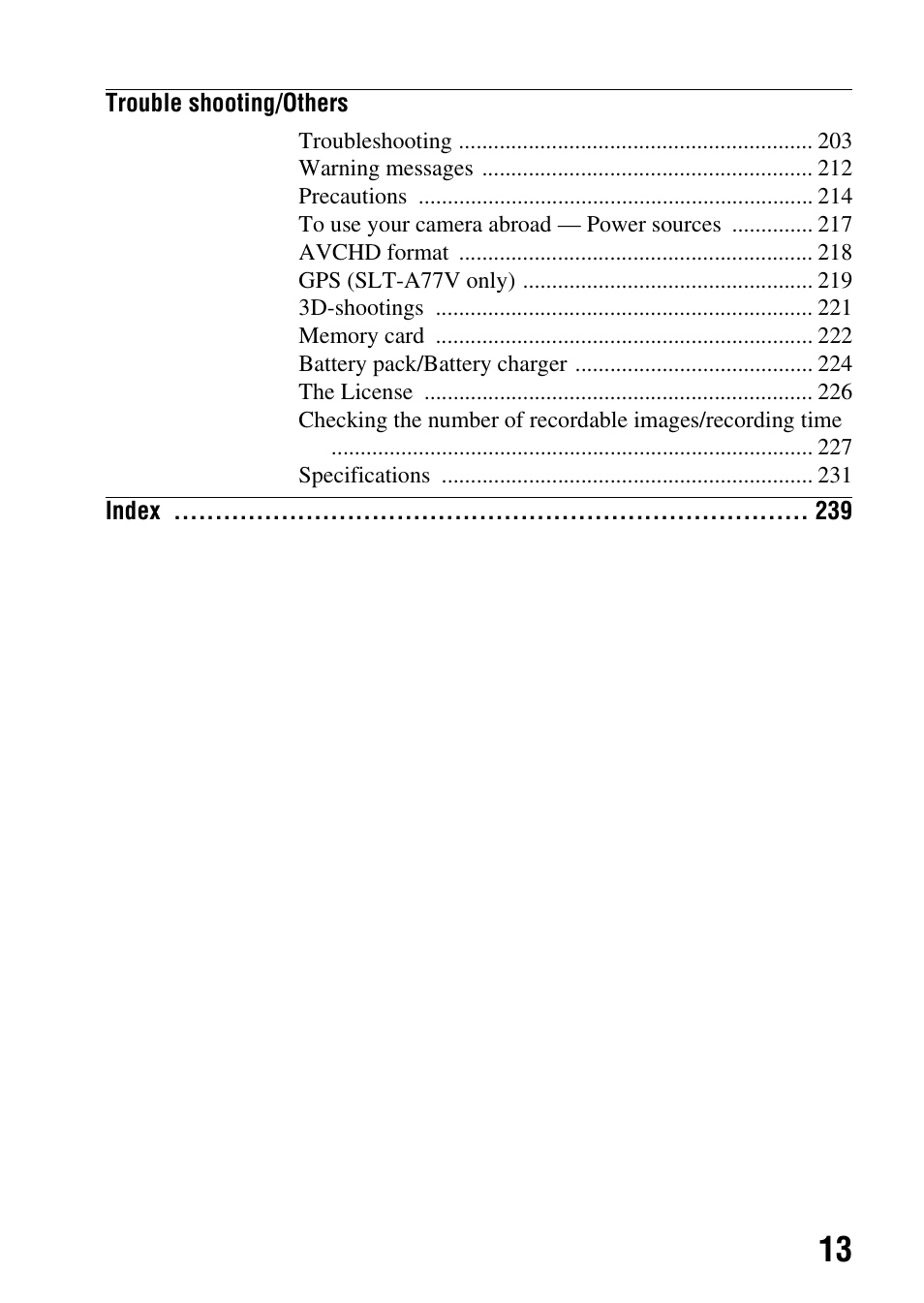 Sony SLT-A77VM User Manual | Page 13 / 242