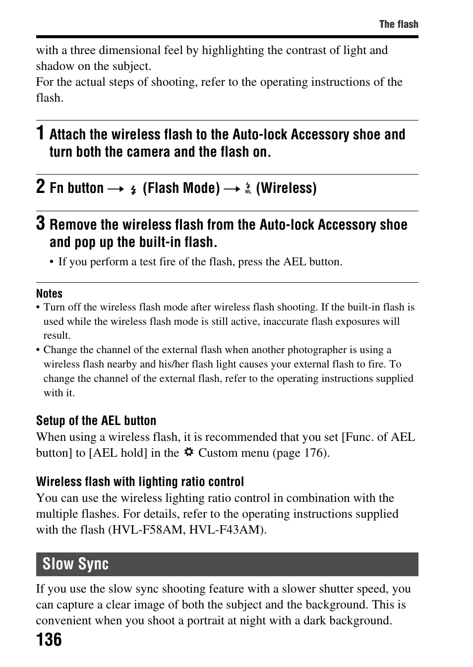 Slow sync, N (136), On (136) | Sony SLT-A77VM User Manual | Page 136 / 242