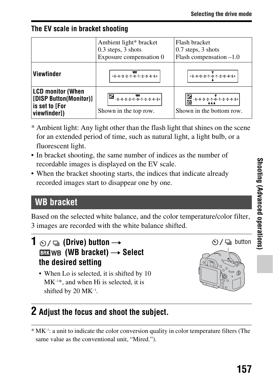 Wb bracket, Bracket) (157), Adjust the focus and shoot the subject | Sony SLT-A77VM User Manual | Page 157 / 242