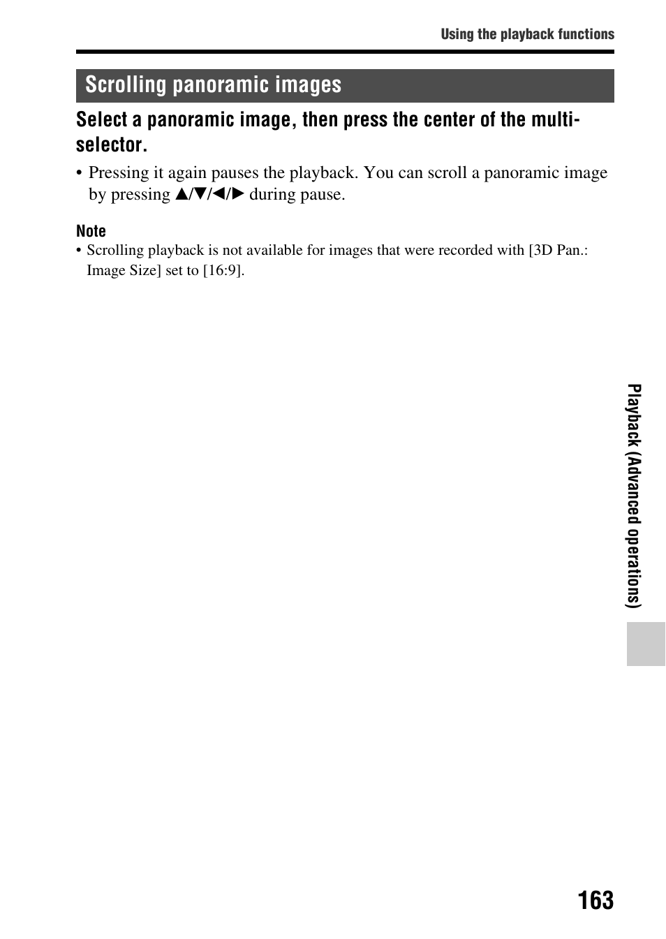 Scrolling panoramic images | Sony SLT-A77VM User Manual | Page 163 / 242