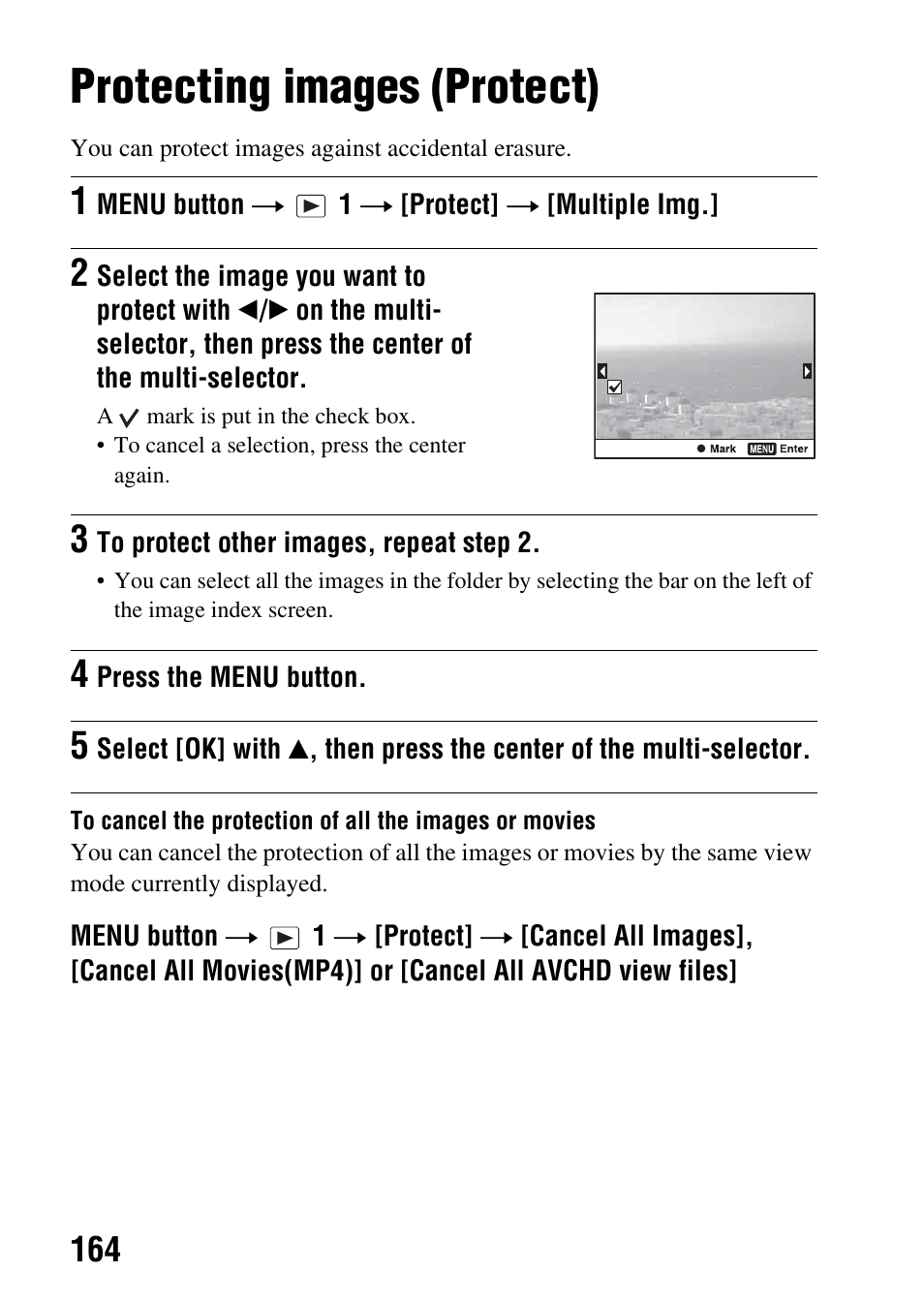 Protecting images (protect) | Sony SLT-A77VM User Manual | Page 164 / 242