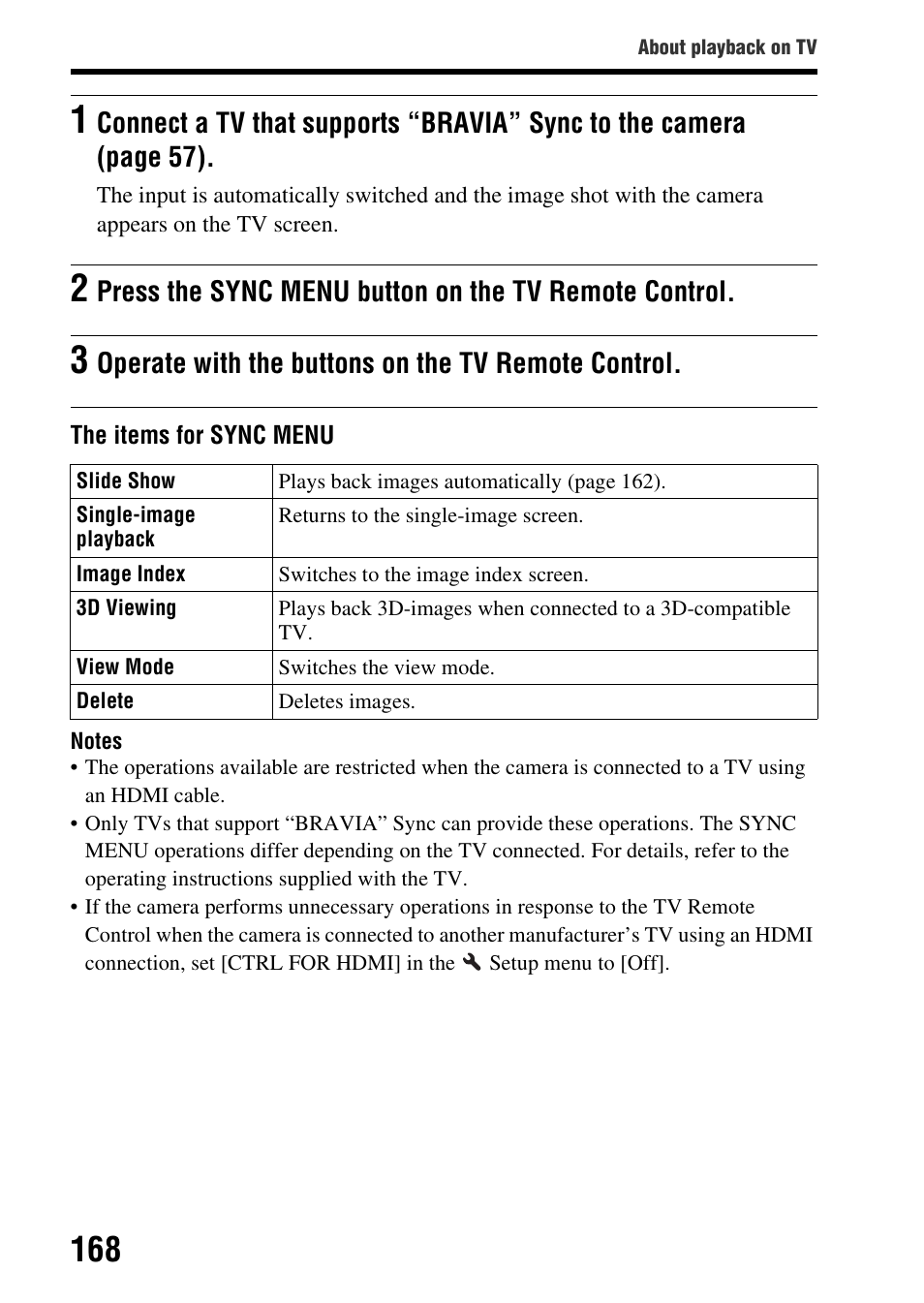 Operate with the buttons on the tv remote control | Sony SLT-A77VM User Manual | Page 168 / 242