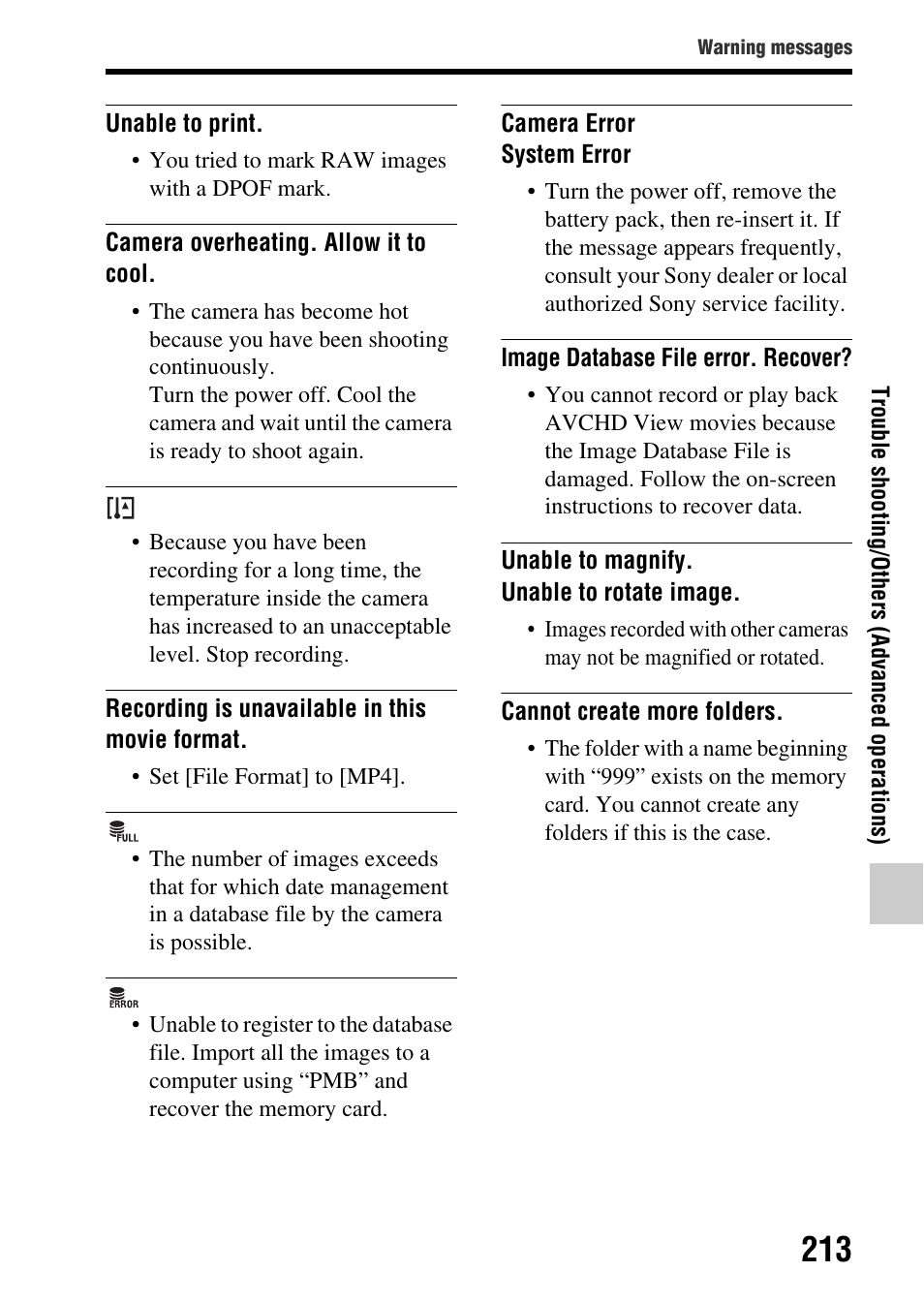 Ll (213), Rror (213) | Sony SLT-A77VM User Manual | Page 213 / 242