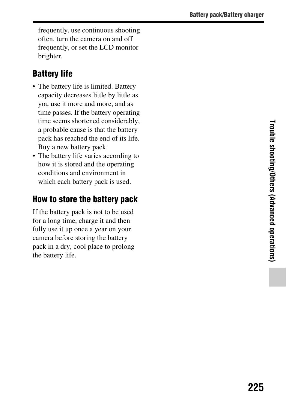 Battery life, How to store the battery pack | Sony SLT-A77VM User Manual | Page 225 / 242