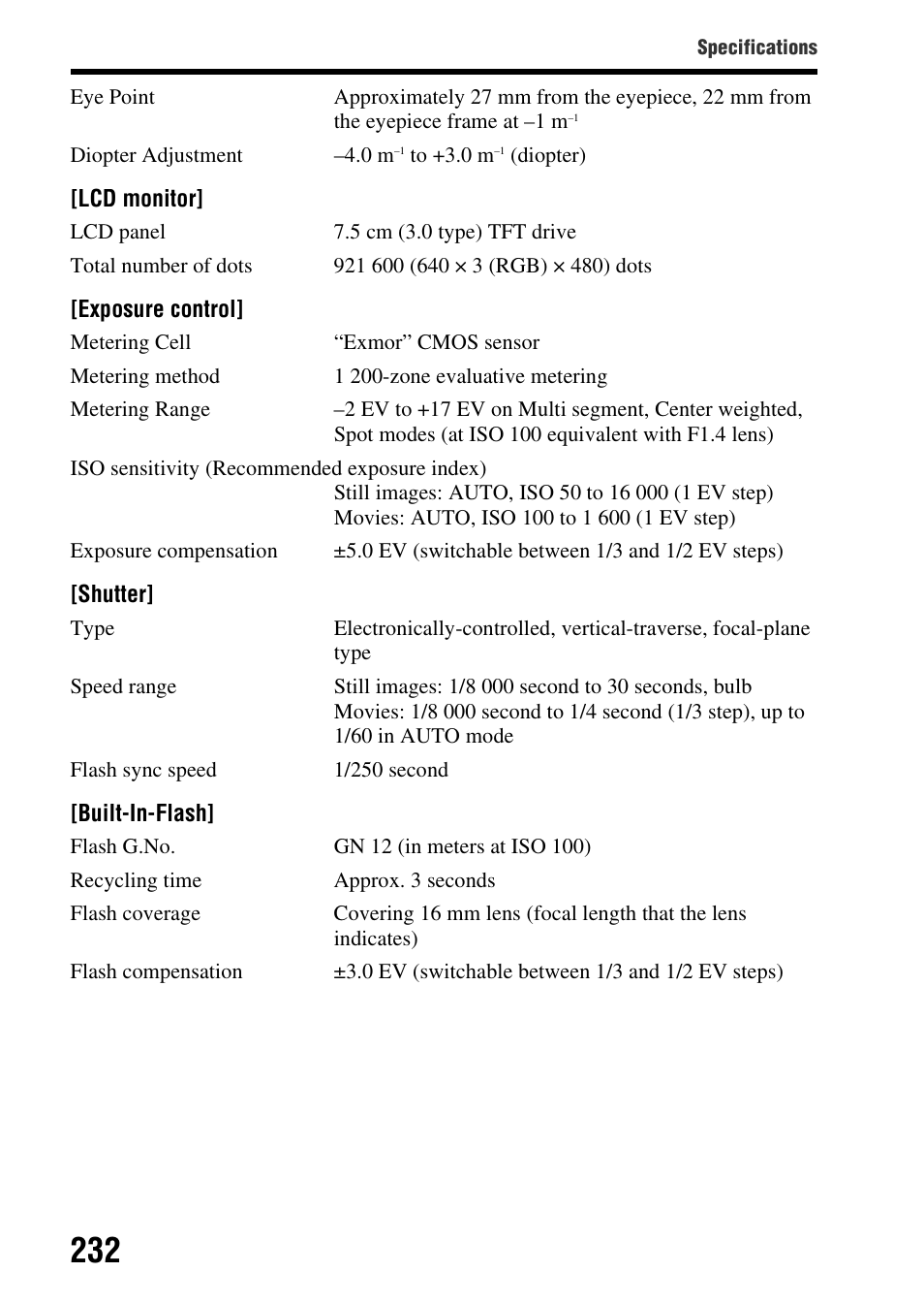 Sony SLT-A77VM User Manual | Page 232 / 242