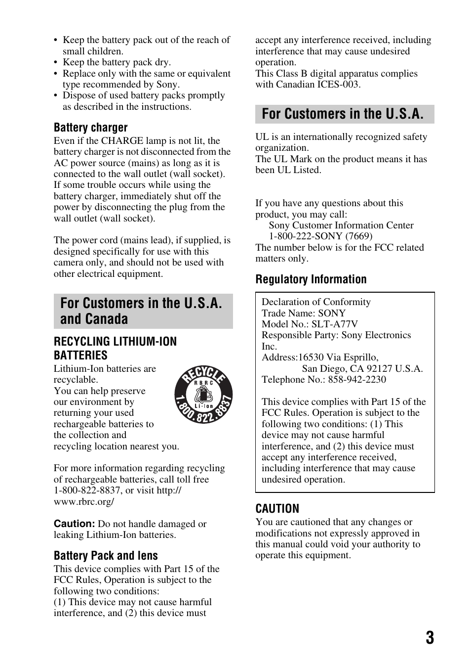 Sony SLT-A77VM User Manual | Page 3 / 242