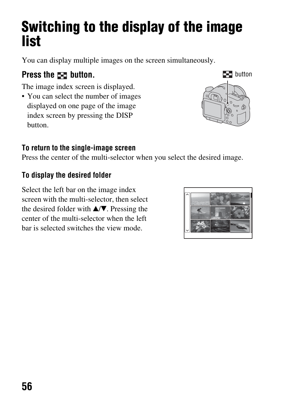 Switching to the display of the image list, N (56) | Sony SLT-A77VM User Manual | Page 56 / 242