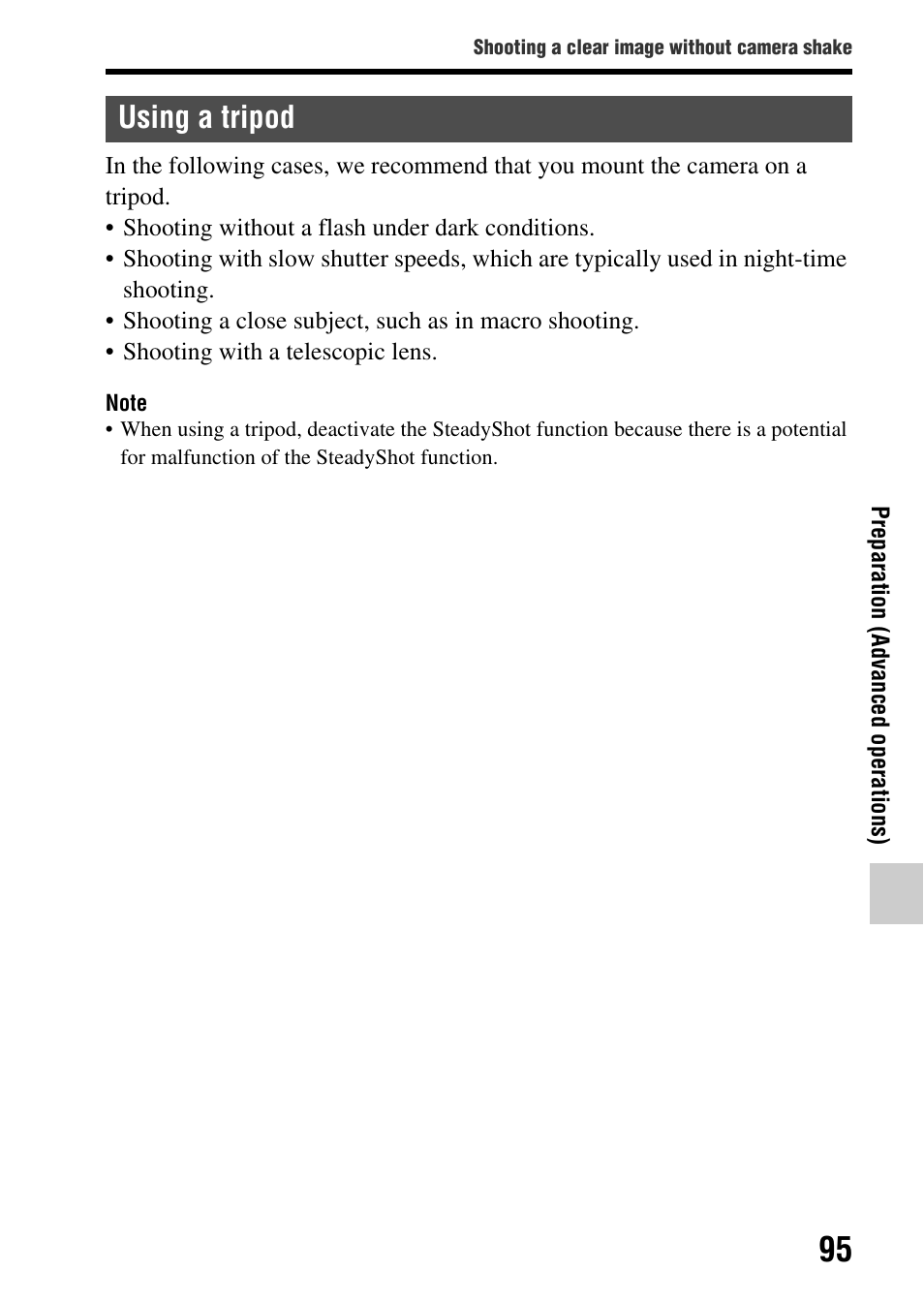 Using a tripod | Sony SLT-A77VM User Manual | Page 95 / 242