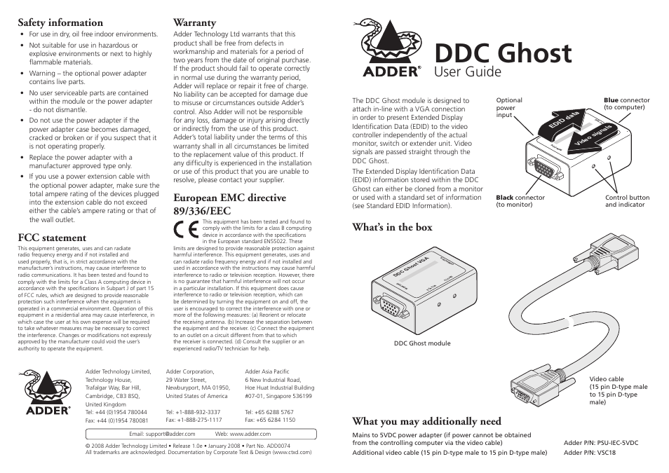 Adder Technology DDC Ghost User Manual | 2 pages