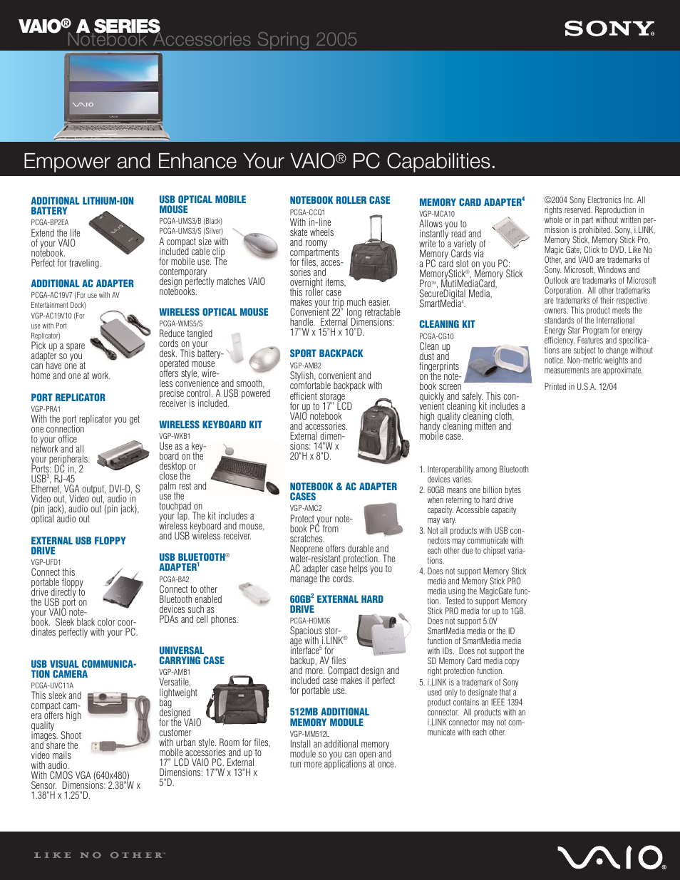 Sony VGN-A600B User Manual | 1 page