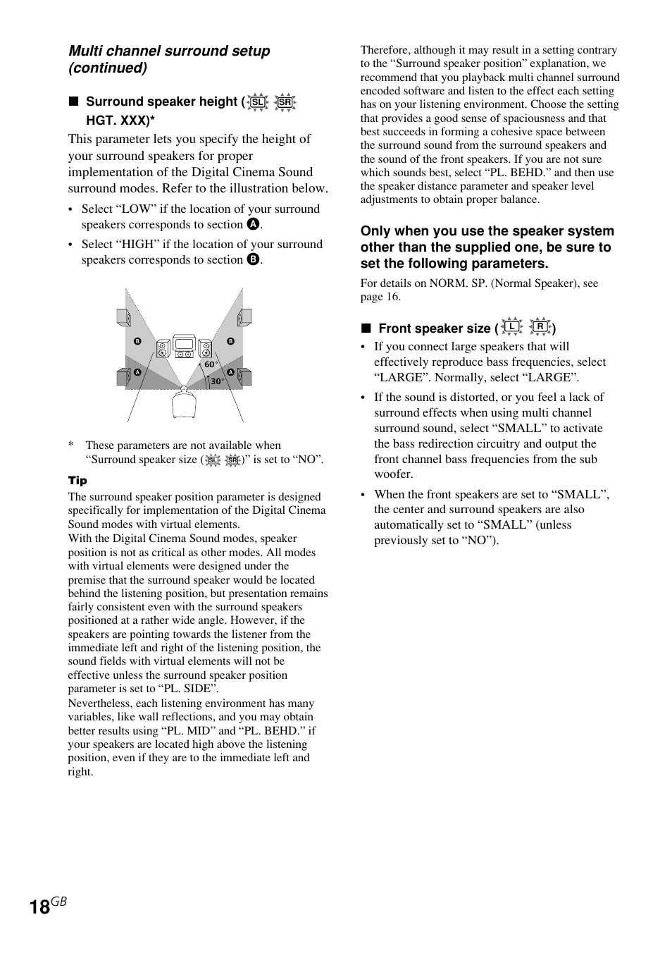 Multi channel surround setup (continued) | Sony STR-K740P User Manual | Page 18 / 59