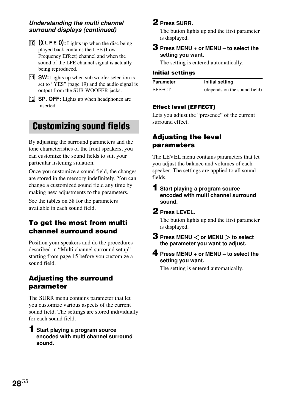 Customizing sound fields | Sony STR-K740P User Manual | Page 28 / 59