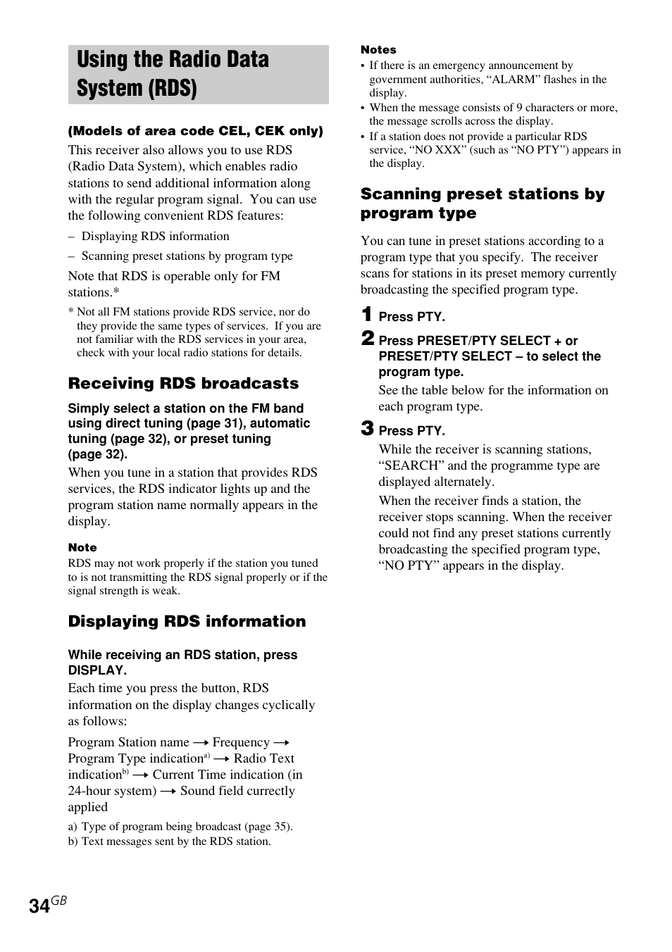 Using the radio data system (rds) | Sony STR-K740P User Manual | Page 34 / 59