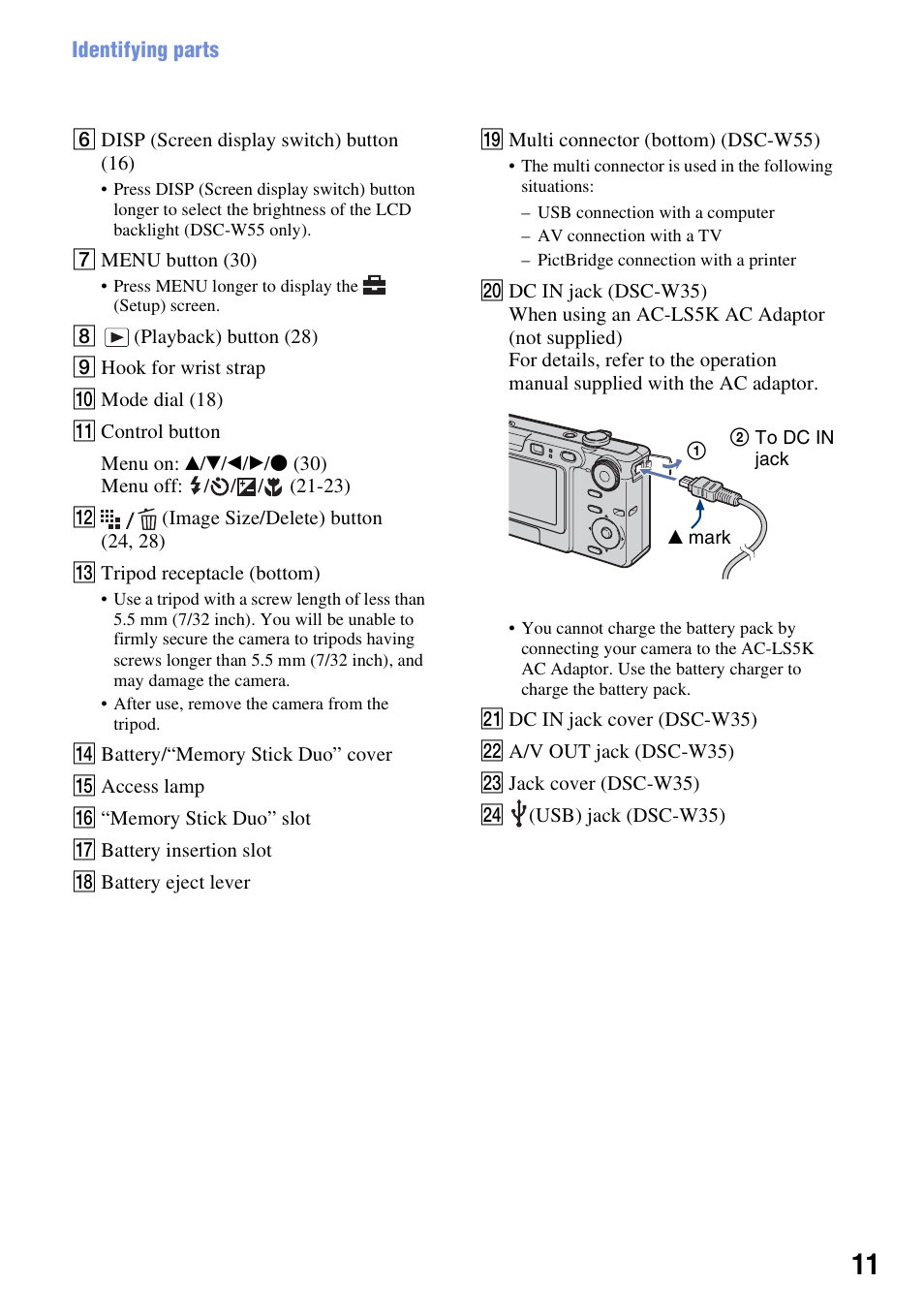 Sony DSC-W55BDL User Manual | Page 11 / 111