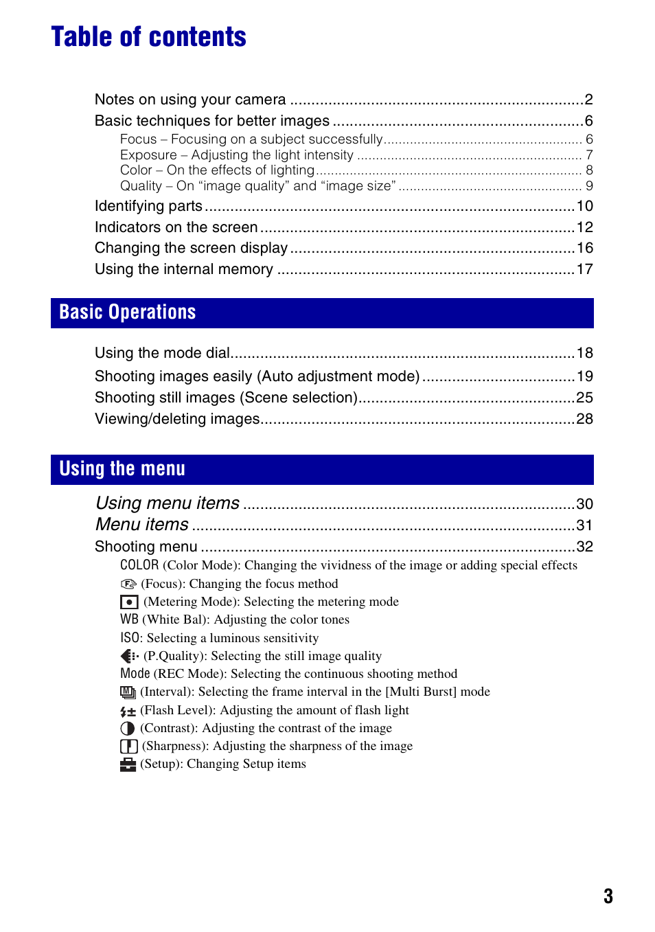 Sony DSC-W55BDL User Manual | Page 3 / 111