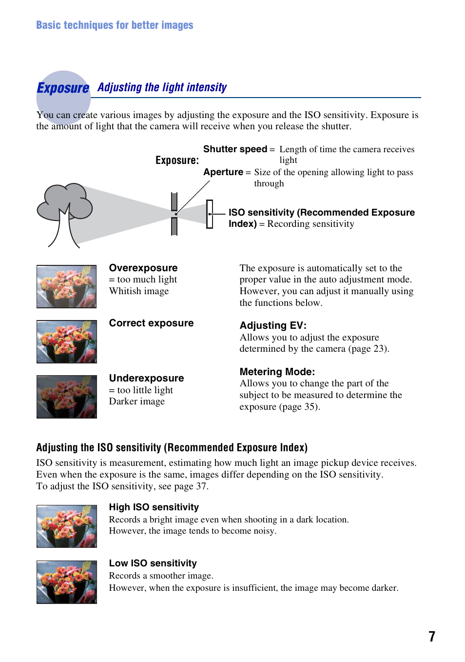 Exposure, Exposure – adjusting the light intensity | Sony DSC-W55BDL User Manual | Page 7 / 111