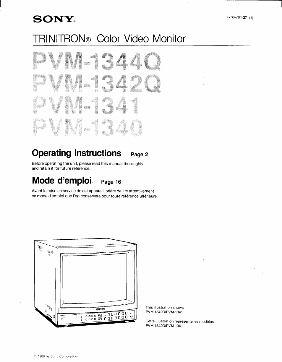 Sony PVM-1341 User Manual | 15 pages