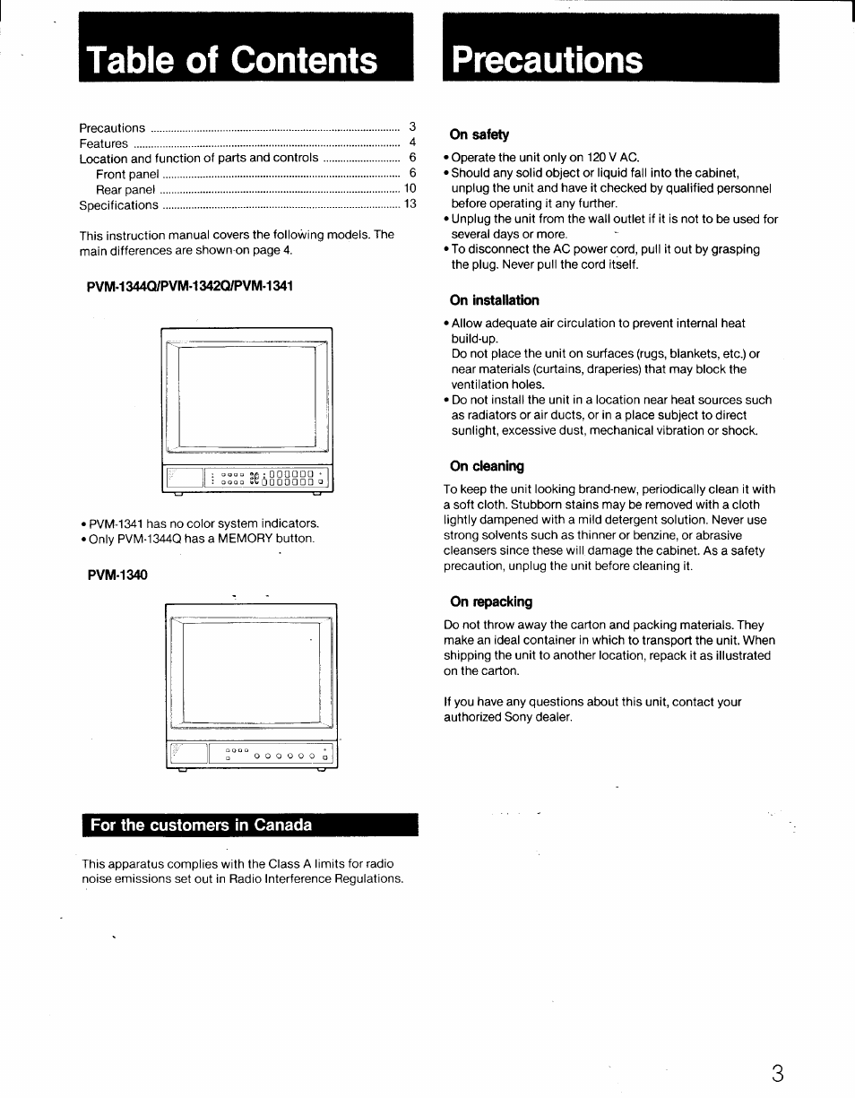 Sony PVM-1341 User Manual | Page 3 / 15