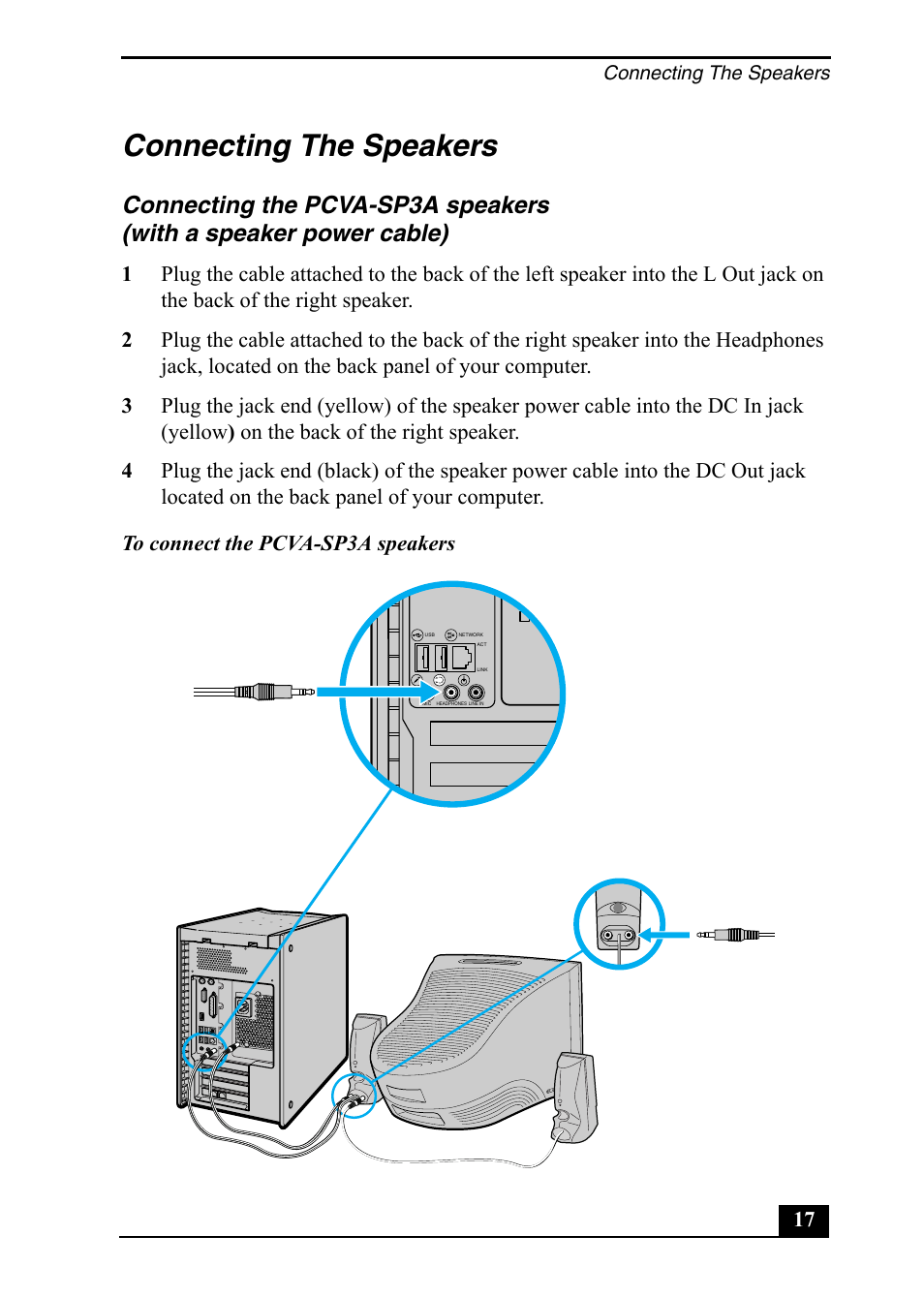 Connecting the speakers | Sony PCV-RX860 User Manual | Page 17 / 80