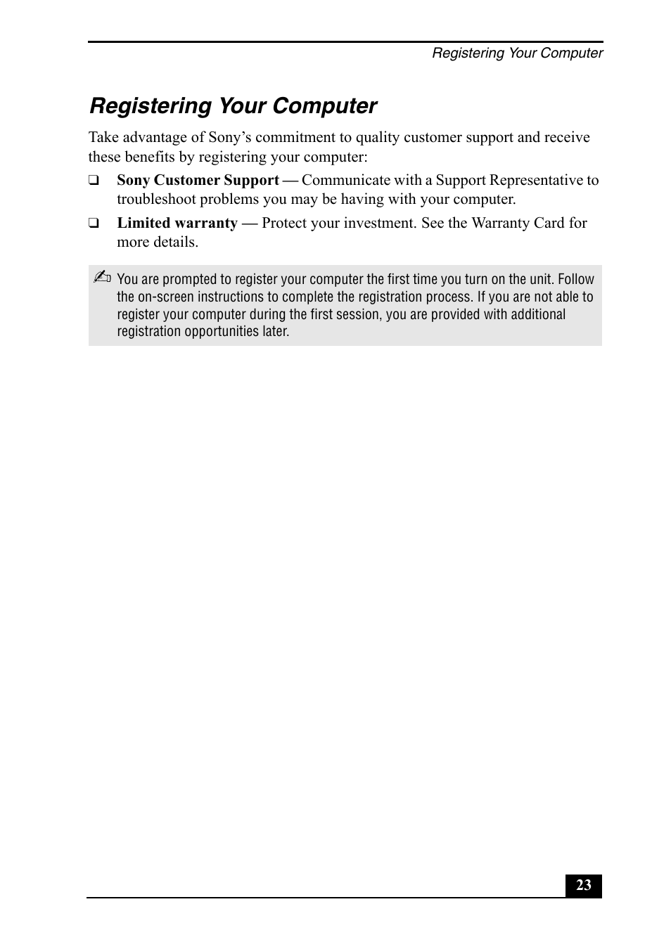 Registering your computer | Sony PCV-RX860 User Manual | Page 23 / 80