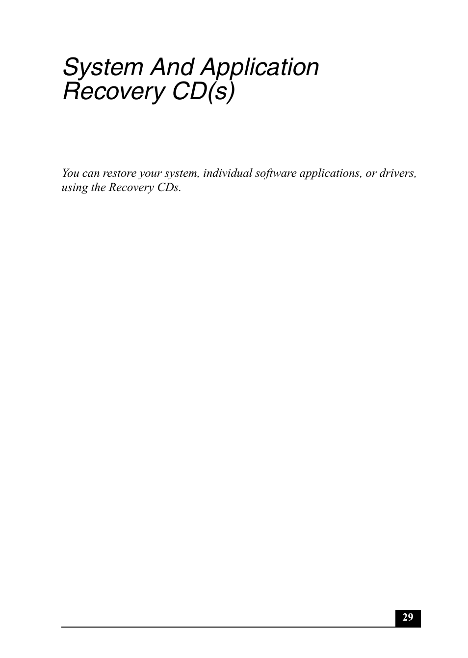 System and application recovery cd(s) | Sony PCV-RX860 User Manual | Page 29 / 80