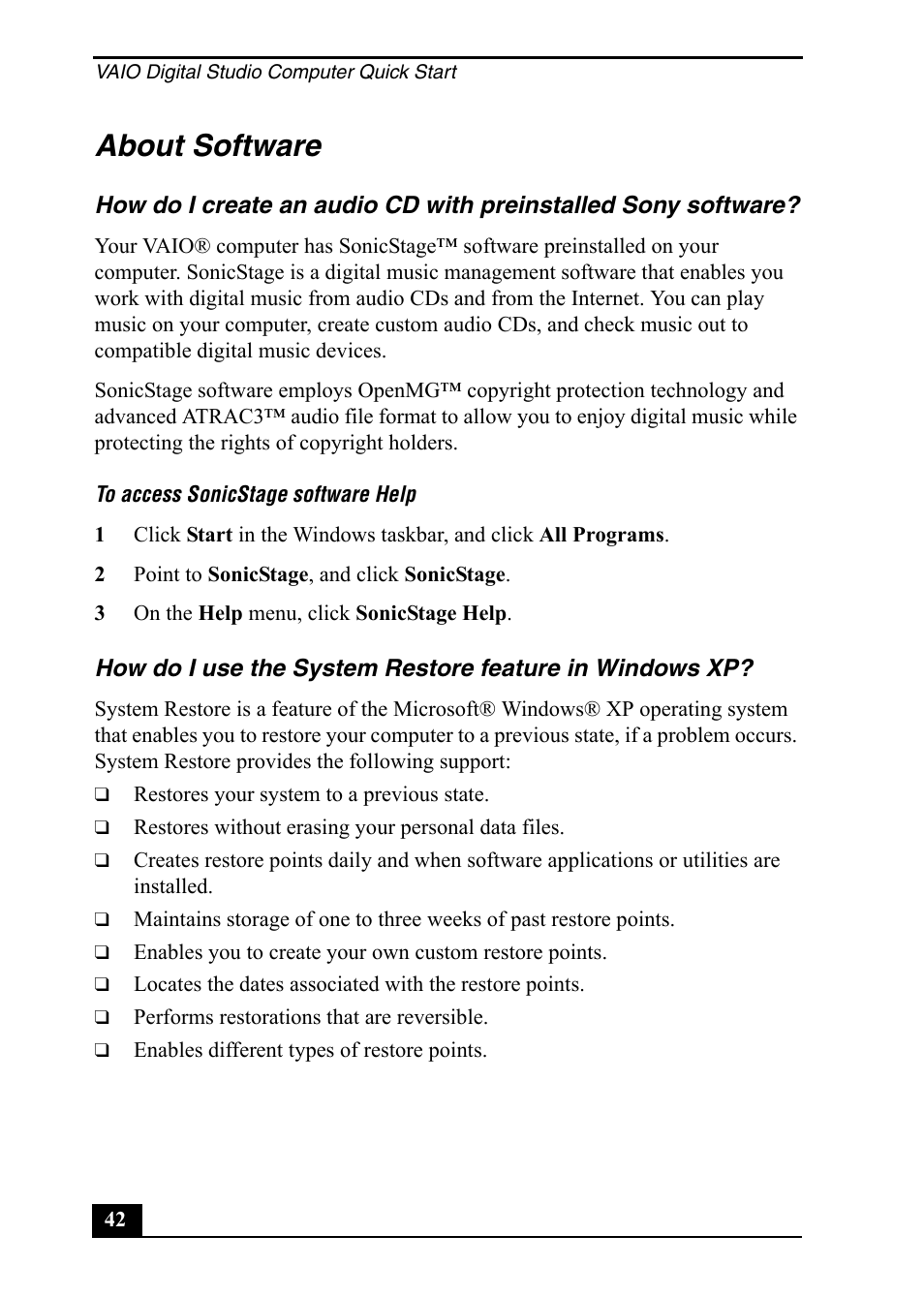 About software | Sony PCV-RX860 User Manual | Page 42 / 80