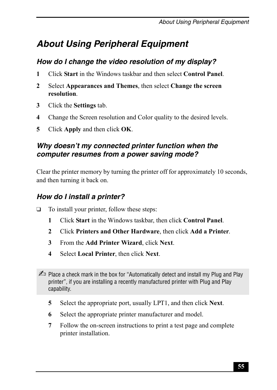 About using peripheral equipment | Sony PCV-RX860 User Manual | Page 55 / 80