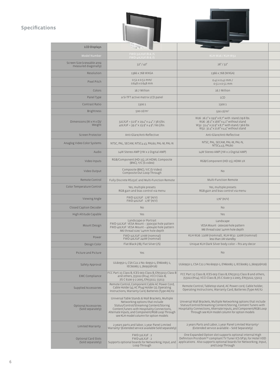 Specifications | Sony FWD-50PX1 User Manual | Page 6 / 12