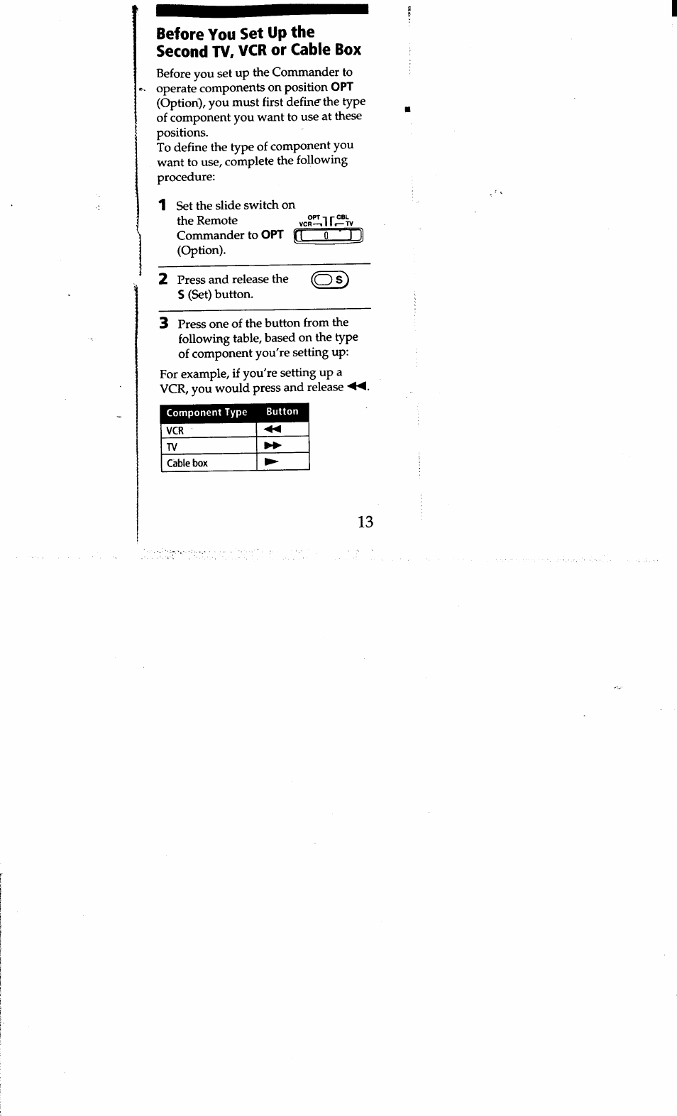 Before you set up the second tv, vcr or cable box | Sony RM-V15 User Manual | Page 13 / 28