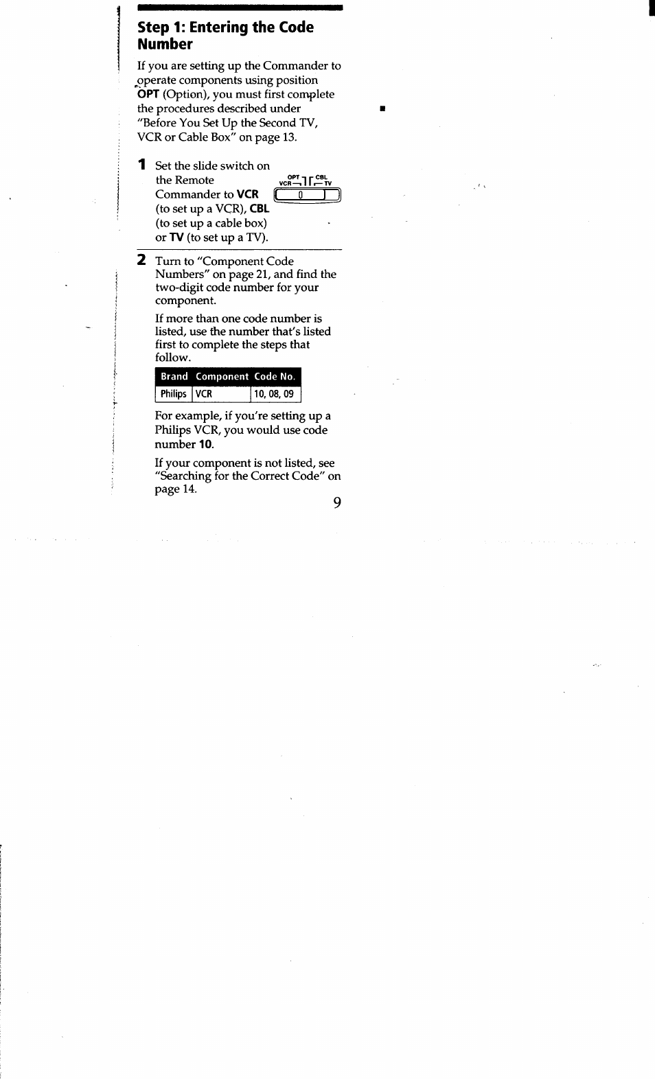 Step 1: entering the code number | Sony RM-V15 User Manual | Page 9 / 28