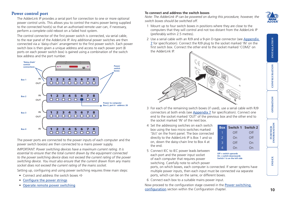 Power control port, Loc rem vnc 100 lnk pwr | Adder Technology AdderLink IP User Manual | Page 11 / 64