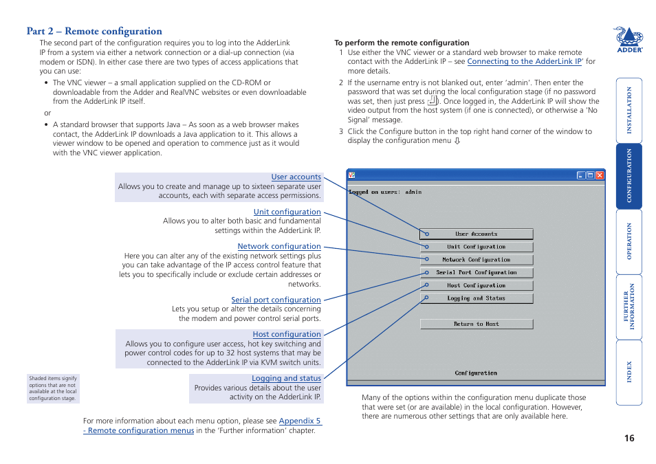 Part 2 – remote configuration, Part 2 - remote configuration | Adder Technology AdderLink IP User Manual | Page 17 / 64