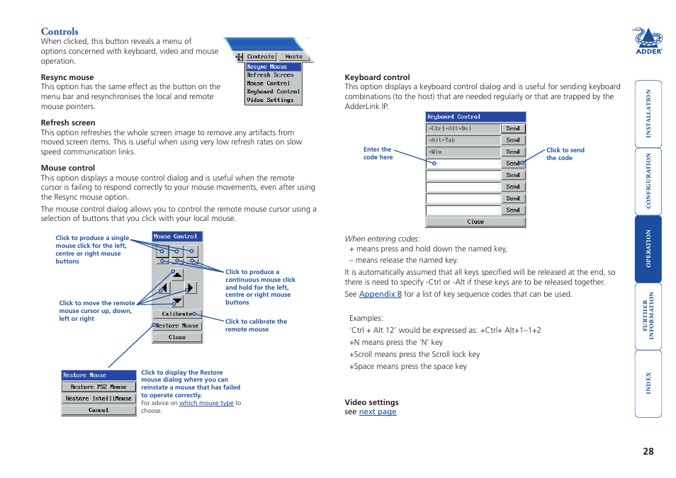 Controls, Een’ option. see | Adder Technology AdderLink IP User Manual | Page 29 / 64