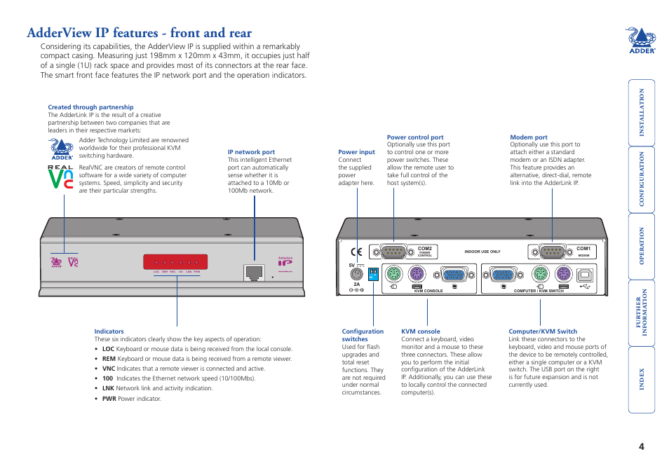 Adderview ip features - front and rear | Adder Technology AdderLink IP User Manual | Page 5 / 64