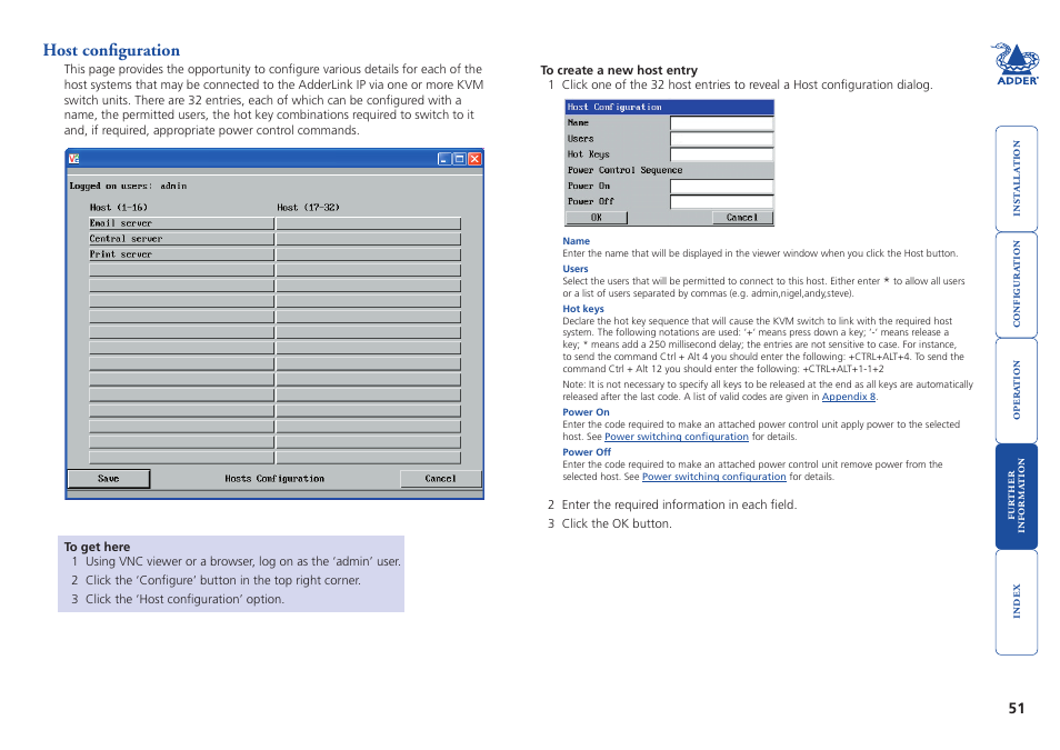 Host configuration, Remote configuration, More | Adder Technology AdderLink IP User Manual | Page 52 / 64