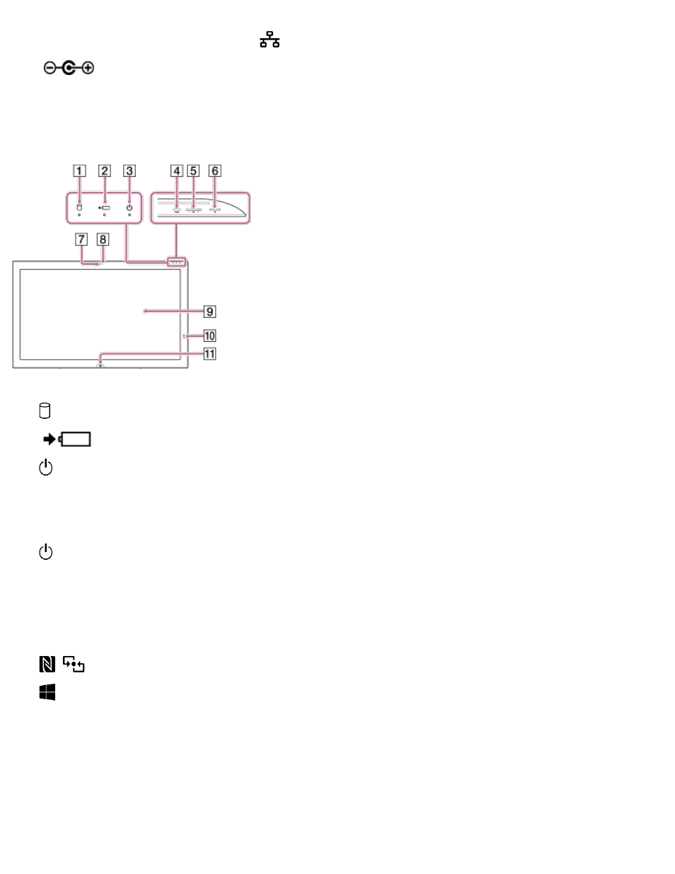 Parts and controls on the front | Sony SVT212190X User Manual | Page 44 / 233