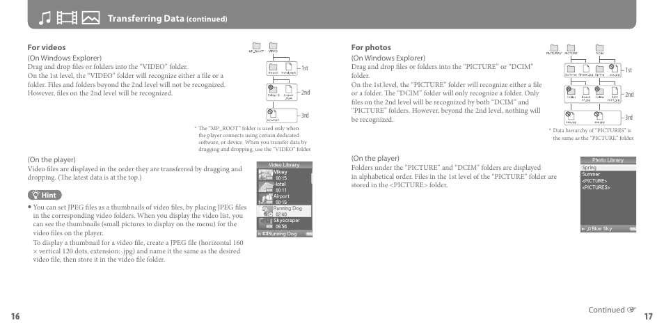 Transferring data | Sony NWZ-A816PNK User Manual | Page 9 / 16