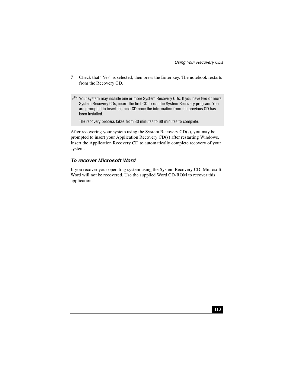 To recover microsoft word | Sony PCG-R505DLP User Manual | Page 113 / 149