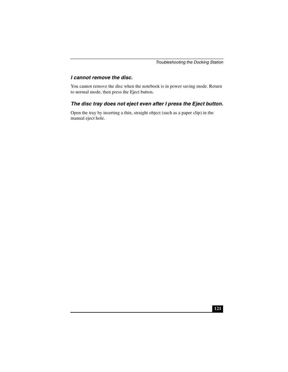 I cannot remove the disc | Sony PCG-R505DLP User Manual | Page 121 / 149
