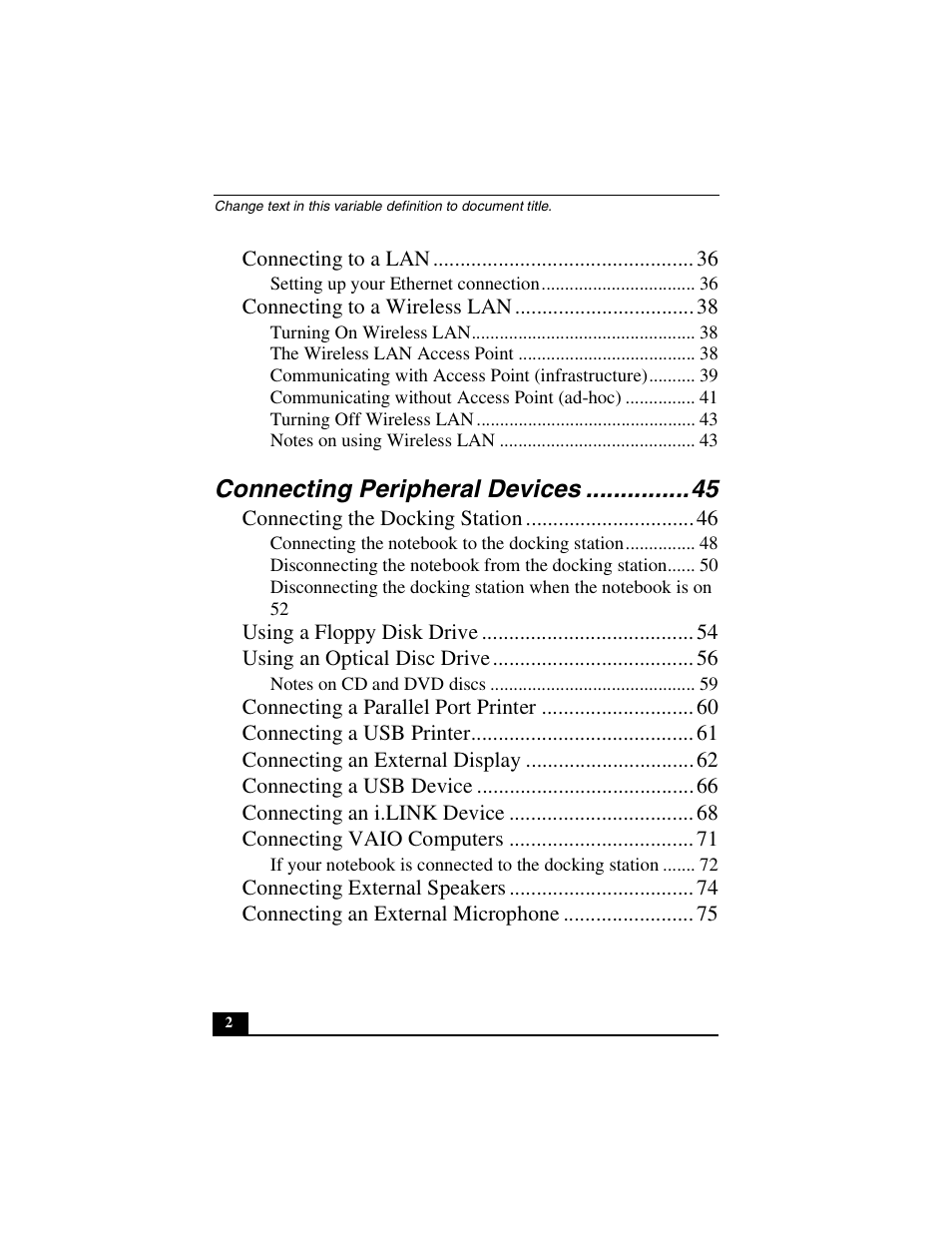 Connecting peripheral devices | Sony PCG-R505DLP User Manual | Page 2 / 149