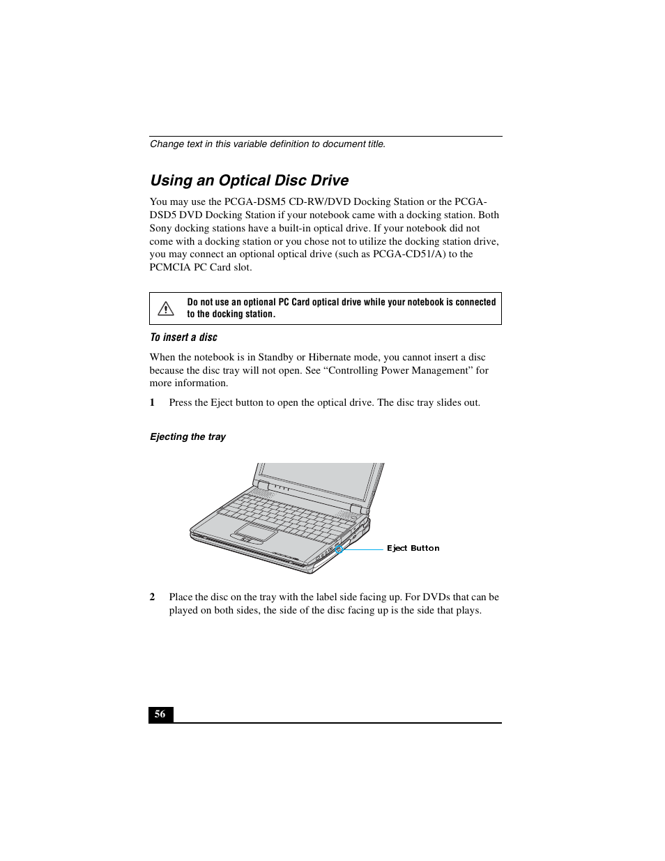 Using an optical disc drive | Sony PCG-R505DLP User Manual | Page 56 / 149