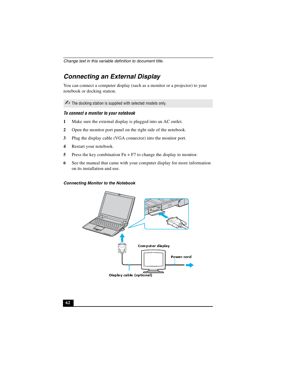 Connecting an external display | Sony PCG-R505DLP User Manual | Page 62 / 149