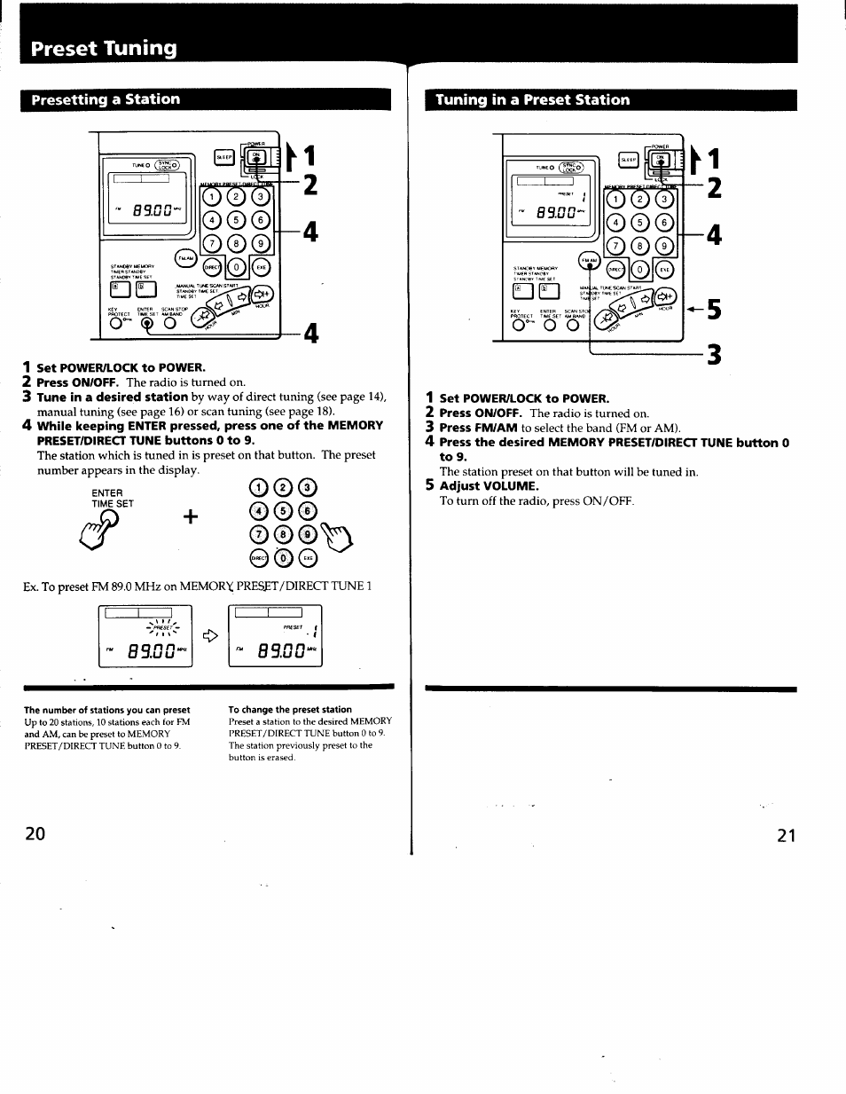 1 set power/lock to power, Tuning in a preset station, 5 adjust volume | Preset tuning | Sony ICF-SW7600G User Manual | Page 11 / 80