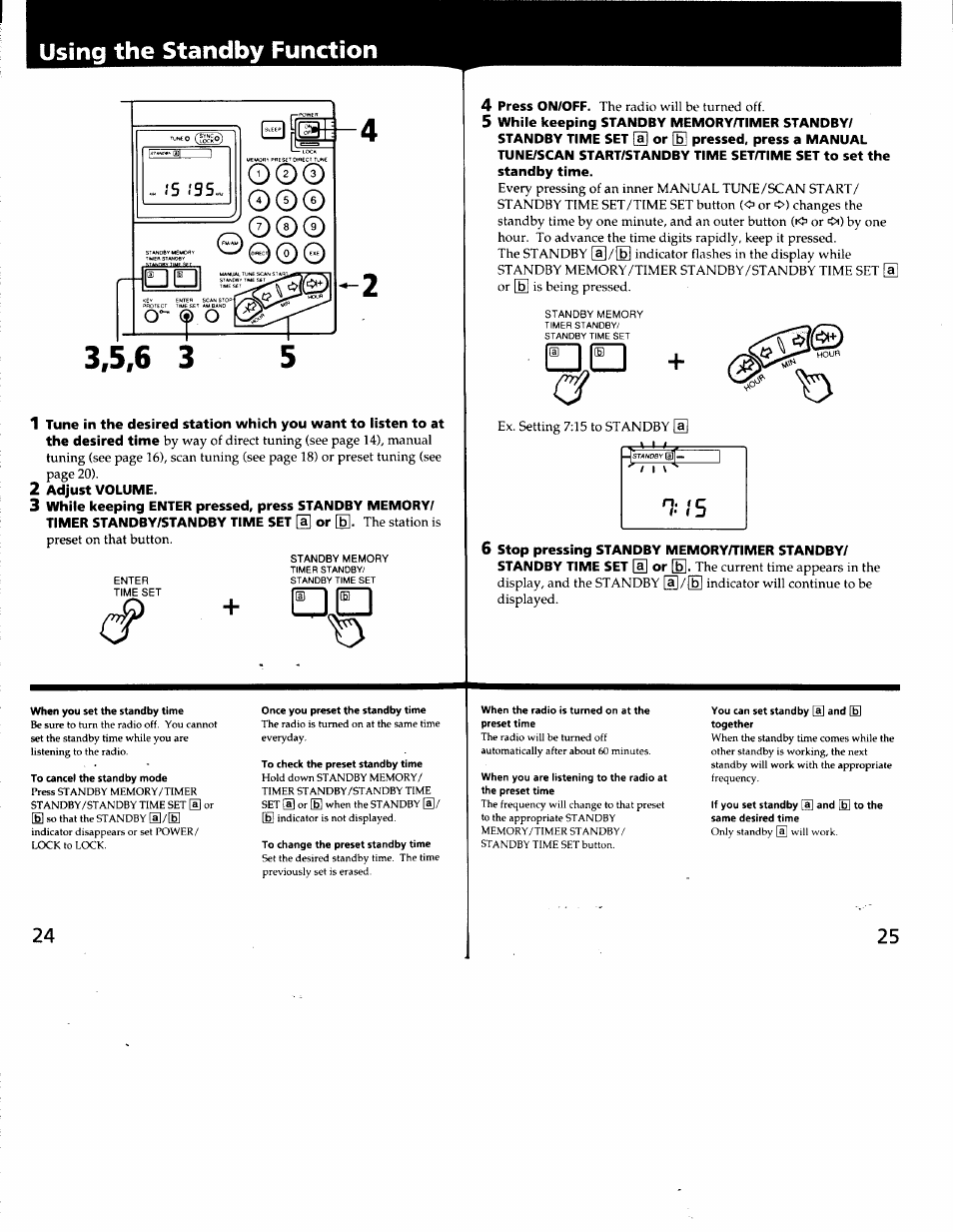 Using the standby function, O © 0 o 0 | Sony ICF-SW7600G User Manual | Page 13 / 80