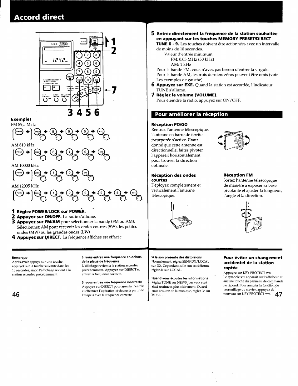 Accorci direct, Pour améliorer la réception, Accord direct | Sony ICF-SW7600G User Manual | Page 24 / 80