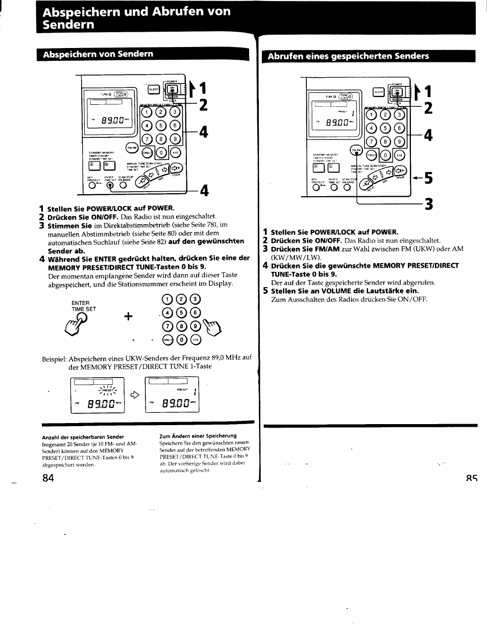 Abspeichern und abrufen von sendern, Abrufen eines gespeicherten senders | Sony ICF-SW7600G User Manual | Page 43 / 80