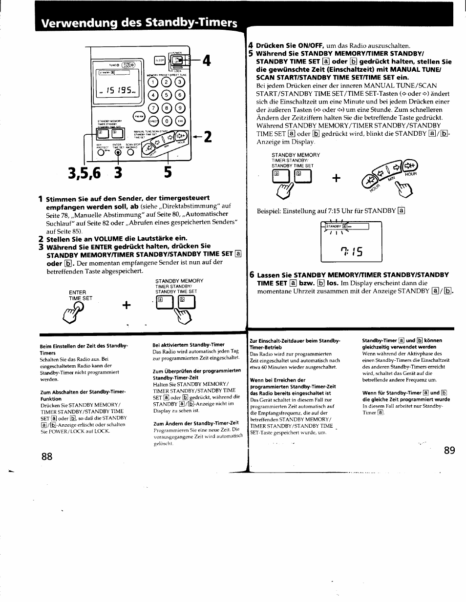 Verwendung des standby-timers, O©0 00 | Sony ICF-SW7600G User Manual | Page 45 / 80