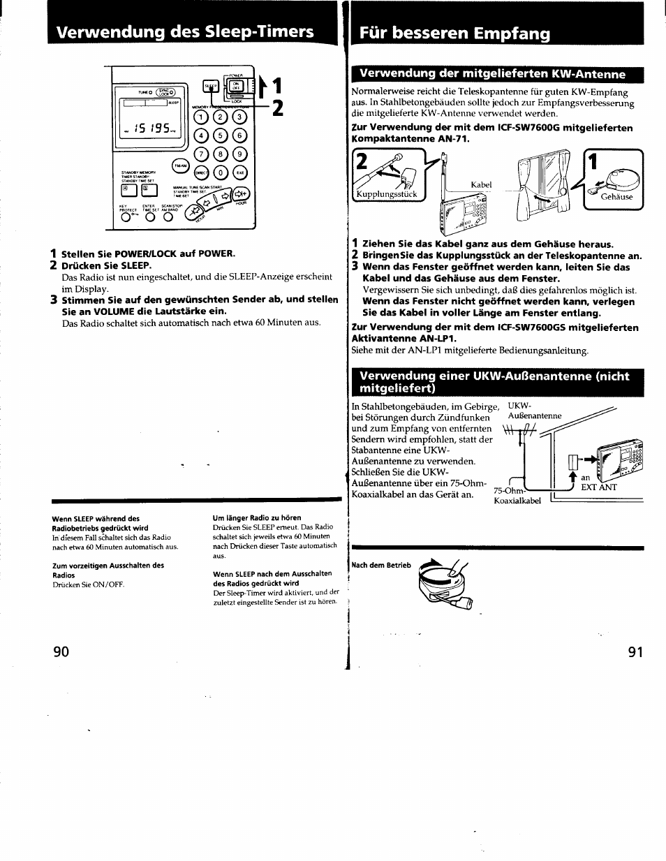 Verwendung der mitgelieferten kw-antenne, O © 0 | Sony ICF-SW7600G User Manual | Page 46 / 80